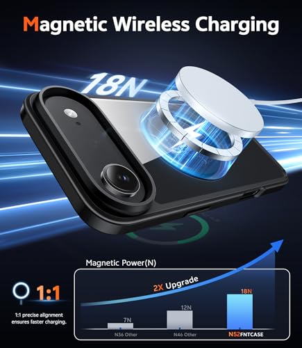 Image of FNTCASE for iPhone Air Case Clear: Magnetic Phone Cases with Screen Protector Drop Proof Compatible with Magsafe Slim Anti Yellowing Rugged Protective Transparent Cell Phone Cover (B-Black)