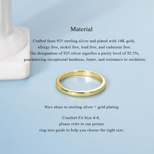 Lantine 2mm Simple Pinky Ring Silver High Polishing Dome Thin Minimalist Stacking Knuckle Plain Band Ring Size 2-8.54