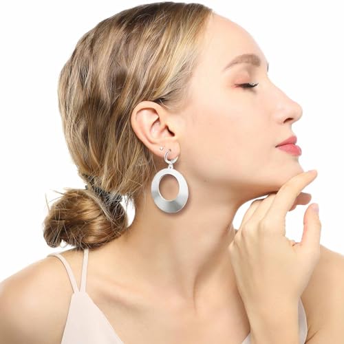 S Susann Big Silver Hoop Earrings For Women, Round Silver Earrings With High Polished Surface,Hypoallergenic Trendy Dangling Earrings For Women thumb #2