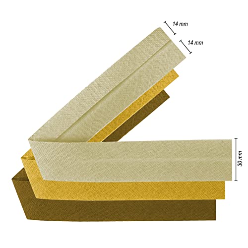 TEXTEX = 30mm Wide Bias Binding Tape. 50% Cotton and 50% Polyester. Pack of 3 Pieces of 10m Each - (Light Yellow/Yellow/Ocher) - Image 2