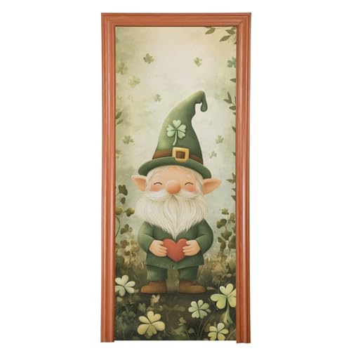 FLildon Cute Gnome St Patrick's Day Green Door Cover Decoration, Party Accessory Porch Decor for Festive Ornament Room Door Covers 35 x 79 Inch
