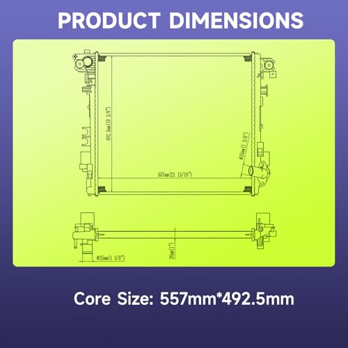 Image of UIU Engine Coolant Radiator Assembly Compatible with Jeep Gladiator 3.0L 2021, Gladiator 3.6L 2020-2023, Wrangler 2.0L 2018-2021, Wrangler 3.6L 2018-2022 Replace# 68314786AC, 68314786AB