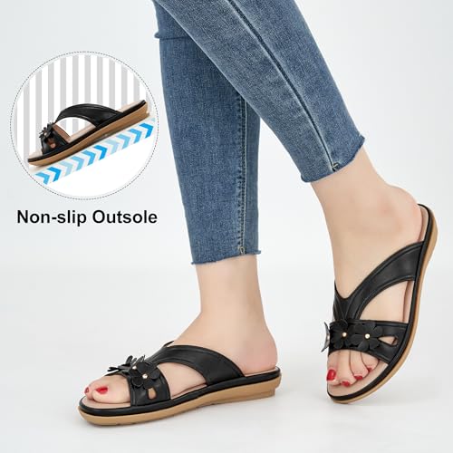 Image of Ecetana Womens Sandals Comfortable Dressy Summer Beach Slides Lightweight Memory Foam Slip On Flat Shoes