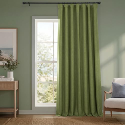 Image of HPD Half Price Drapes - Faux Linen Curtains for Living Room (1 Panel) - 100W X 108L - Extra Wide Textured Room Darkening Curtains for Bedroom 108 Inches Long - Drapes for Home Decor, Tuscany Green