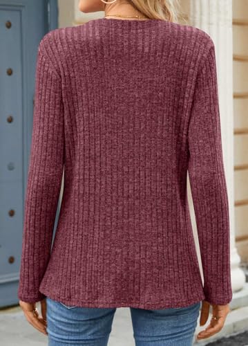 TAOHUADAO Damen Pullover Herbst V-Ausschnitt Sweatshirt Winter Strickpullover M, Weinrot