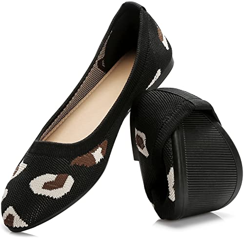 Heawish Women’s Ballet Flat Flats Shoes Comfortable Mesh Pointed Toe Slip On Dress Shoes(Black Leopard, Us6) #TOP21