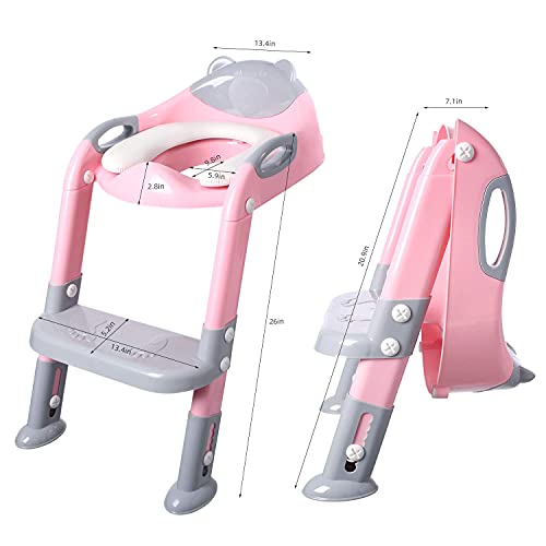 Potty Training Seat Ladder Girls, Toddlers Potty Chair Potty Seat, Kids Potty Training Toilet Seat With Ladder Fedicelly (Gray/Pink) #TOP2