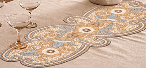 Beaded Table Runner 36Inch,Glitz Table Runner,Decorative Table Runner,Farmhouse Decor Table Runner,Rustic Bridal Shower Beaded Table Runner,Beaded Christmas Table Runner-13X36 Gold White Silver #TOP4