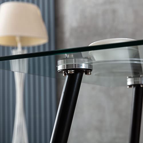 Modern Rectangle Tempered Glass Dining Table, Minimallist Kitchen Dining Room Table For 4 Persons, Tempered Glass Top With Black Metal Legs For Dining Room, Elegant Kichen Table, 43" X 28" X 30" #TOP4