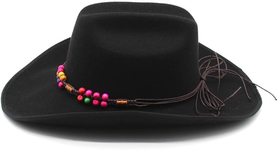 Western Cowboy Hat, Black Wool Felt with Colorful Beaded Band, Wide Brim