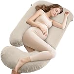 GRANDMA SHARK Pregnancy Pillow, J-shaped Full-Body Pillow with Removable Pillowcase, Supports the Head, Legs, Arms, Abdomen, and Waist of Pregnant Women-Champagne