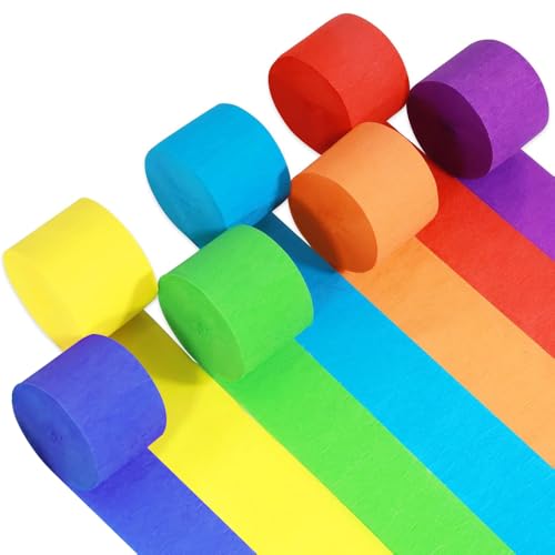 Krepppapier bunt, 7 Rolls Kreppbänder Regenbogen Bastelkrepp Bunt, Luftschlangen aus Krepppapier für die Hochzeitsdekoration Geburtstagsfeier Weihnachtsdekoration