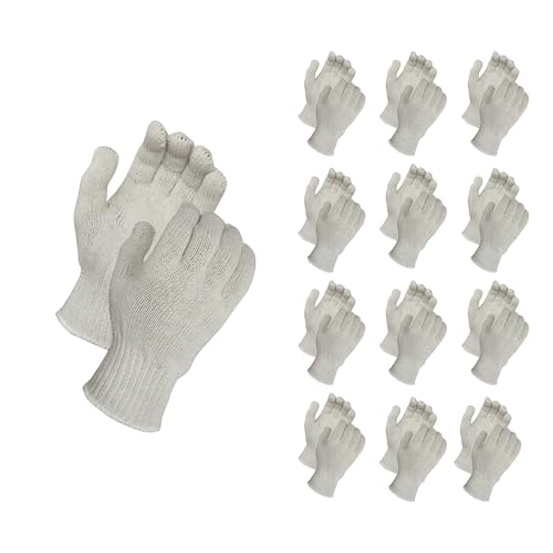 GUS Cotton Polyester Knit, Natural White String Knit Liner, Safety Work Gloves, 12 Pairs, Large, Warehouse Guantes de Trabajo, Men