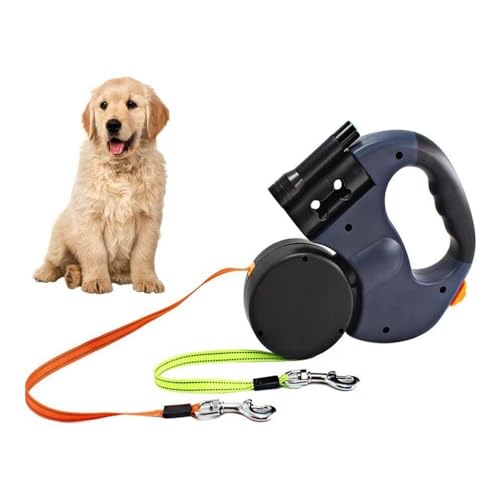 Double Retractable Dog Lead, 2 * 3m Head Pet Walking Leash Automatic Extendable Traction Leash for Small and Medium Dogs,360° Tangle-Free