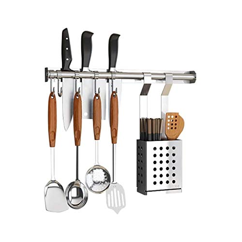 Estante de almacenamiento de pared de acero inoxidable para cocina, 3 ganchos, 3 soportes para cuchillos, 1 cubo para palillos