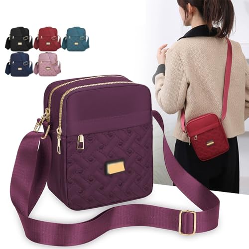 Women Oxford Cloth Crossbody Bag Embroidery Multi-Zipper Shoulder Bag Adjustable Strap Crossbody Bag Suitable for Travel2