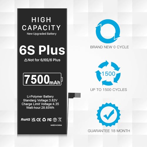 Upgrade Battery for iPhone 6s Plus, 7500mAh 2025 New Version Conqto Higher Capacity 0 Cycle Replacement Battery for iPhone 6s Plus A1634,A1687,A1699 with Full Set Repair Tool Kit & Instructions - Thumbnail 3