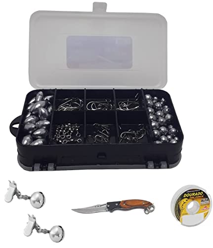 Arqplast Kit de Acessórios de Pesca Canivete Sino Linha Estojo com Anzol e Chumbada