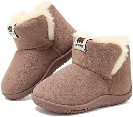 KEESKY Boots for Toddler Boy Size 4.5 Chestnut Suede Fur Lined Winter Warm Kids Footwear Shoes
