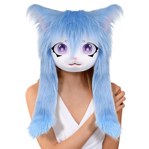 Masque de chat cosplay animal avec grands yeux en fourrure pour déguisement fête femmes
