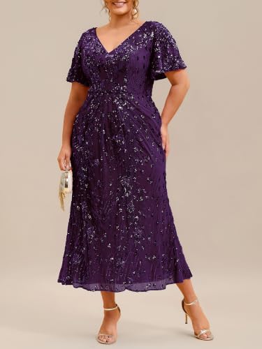Image of Ever-Pretty Plus Women's Sequin Maxi Plus Size Formal Mother of Bride Dress