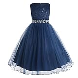 Zaldita Mädchen Festliches Kleid Hochzeitskleider Kinder Ärmellos Blumenmädchenkleider Partykleid Chiffonkleid mit 3D Blumen Sommerkleid A Navy Blau F 170-176