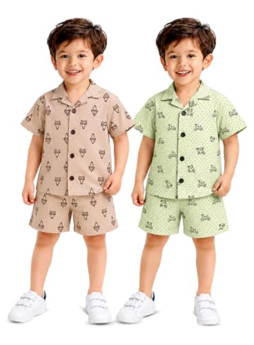 Image of 3BROS Baby Boys & Baby Girls Pure Cotton Clothing Set Casual Half Sleeves Shirt with Shorts Set For Boys & Girls