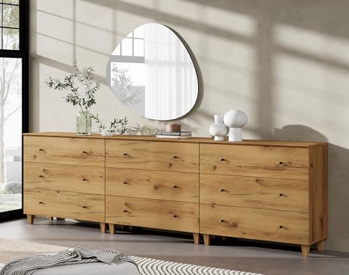 WAMPAT 9-Drawer Wooden Dresser with Solid Legs