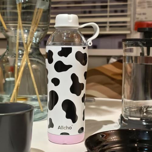 Image of Cow Insulated Water Bottle for Women, 18 oz Stainless Steel Water Bottles, Double Walled, 2 Lids (Chug & Tumbler) - Hydrate & Caffeinate, Available Gift Wrapping