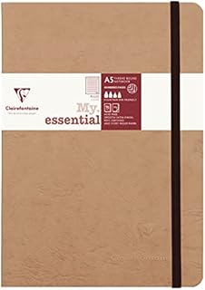 Clairefontaine - Ref 79346C - Age Bag Thread-Bound Notebook (192 Pages) - A5 Size, Lined Rulings, 90gsm Brushed Vellum Paper, Elastic Closure - Brown Cover