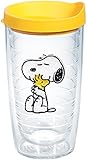 Tervis 1140867 Peanuts - Felt Tumbler with Emblem and Yellow Lid 16oz, Clear