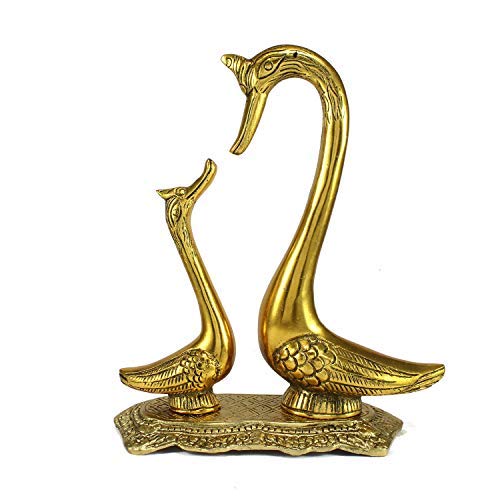Figurine couple de cygne doré objet d'art en métal ciselé