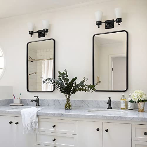 Image of ANDY STAR 24x32 INCH Black Bathroom Mirror, Black Bathroom Vanity Mirrors for Wall, Rounded Rectangle Mirror for Bathroom, Tube Metal Frame, 1'' Deep Wall Mounted Vertical /Horizontal