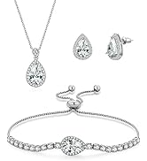 Cubic Zirconia Teardrop Pendant Necklace, Earrings & Bracelet Set - Sparkling Wedding Jewelry For Women, Bridesmaid Gift