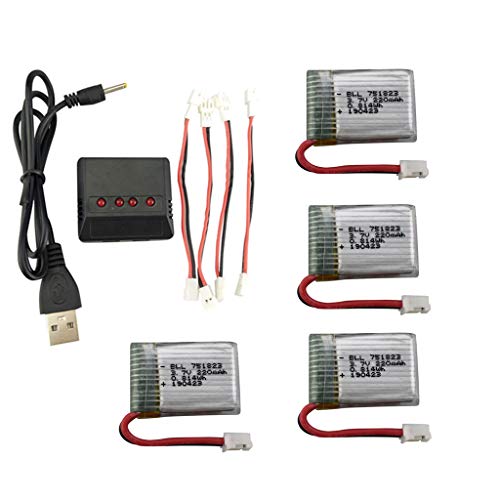ZYGY 4 stuks 3,7 V 220 mAh LiPo-accu & 4-in-1 balans oplader voor E010 E010C E011 E011C E013 GoolRC T36 NINHUI NH010 F36 H36 HS210 SANROCK GD65A ATOYX AT-6666 - Rotor-Drop. hne