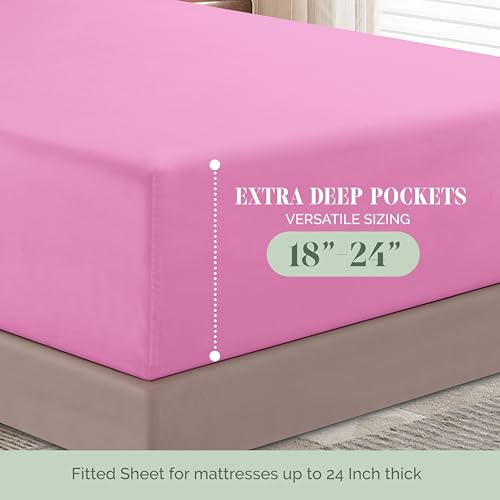 Elegant Comfort Luxurious 1500 Premium Hotel Quality Microfiber 4-Piece Sheet Set, 18-24 Inches Deep - Extra Deep Pocket Sheets - Ultra Soft 4PC Deep Pocket Sheets, King, Light Pink