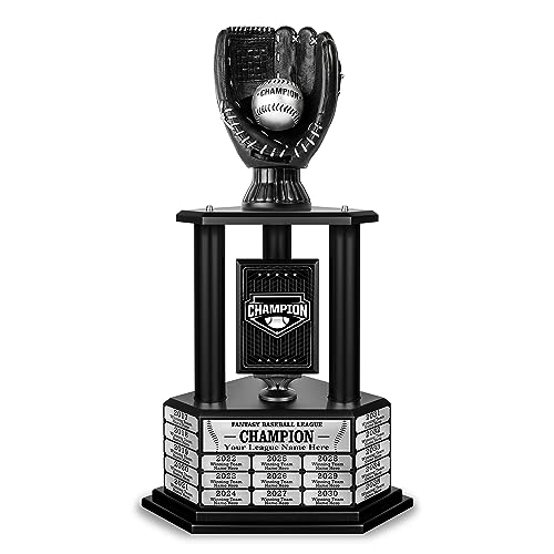 TrophySmack Fantasy Baseball Trophy - Customizable Championship Trophy Award Winner | Free Engraving up to 19 Years Past Winners, 26 Inch Tall (Black)