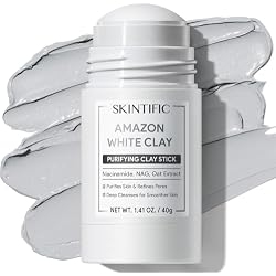 SKINTIFIC Amazonian White Clay Purifying Stick, Deep Clean Pores Mud Mask with Volcanic Soil, Pore Minimizer, Gentle Exfoliating, Refines Pores, Smoothing Skin, Non-Drying, Skincare Facial Mask