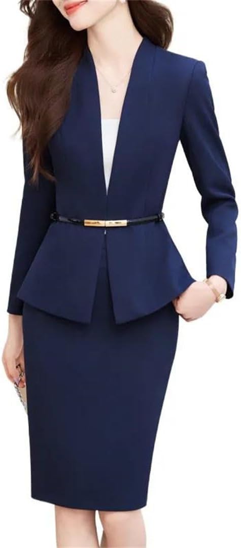 Women's Slim V-Neck Hidden Breasted Long Sleeve Suit Jacket and Mini Skirt Set