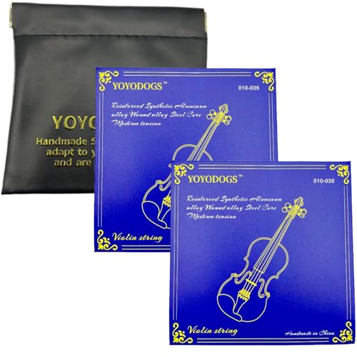 Violin Strings 4/4 Full Set,E,A,D,G,2-Pack with Leather Storage Pocket Replacement 8 Violin Strings Medium Tension Rich Tone Handcrafted for Young students and Musicians (2 Pack 4/4 size blue purple)