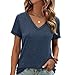 Women V Neck T Shirts Summer Basic Tee Soft Casual Short Sleeve Tops Spring Vacation Loose Fit Outfit-Blue L