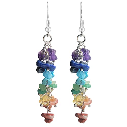 Ch.yishi Chakra Stone Beaded Dangle Earrings For Women Girls, Colorful Natural Stones Crystals Drop Earrings For Meditation Yoga Jewelry (Colorful Crystal) #TOP2