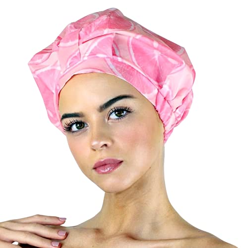Shower Cap For Women - Ideal For All Hair Lengths and Thicknesses - Reusable, Waterproof and Washable - Double Layered Hair Cap - Beautiful Style and Color (Pink)