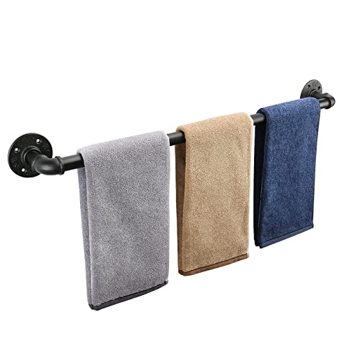 Livabber Industrial Pipe Towel Bar, Rustic Iron Decor Bathroom Hardware Towel Bar Accessory, Heavy Duty Wall Mounted Bath Towel Rack Holder, Black (28 Inch) #TOP5