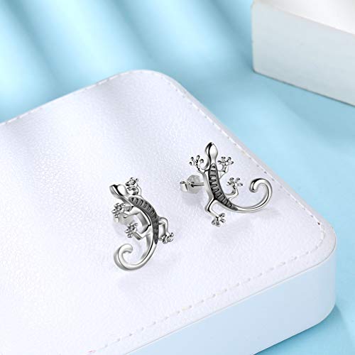 Animal Lizard Stud Earrings For Men Women Gecko Reptile Post Earrings 925 Sterling Silver Lizard Gecko Earrings For Girl Boy Cute Animal Jewelry For Christmas Day Valentine Day Birthday Gift Fe0109W #TOP7