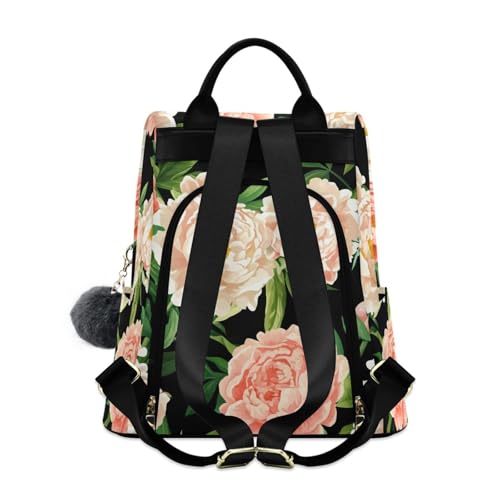 Sac de voyage antivol femme à motif pivoine corail multi-poches - 2