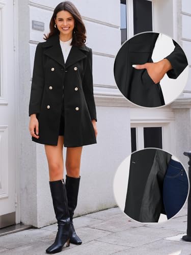 Allegra K Fall Coats for Women 2025 A-Line Double Breasted Lapel Collar Long Winter Pea Coat2