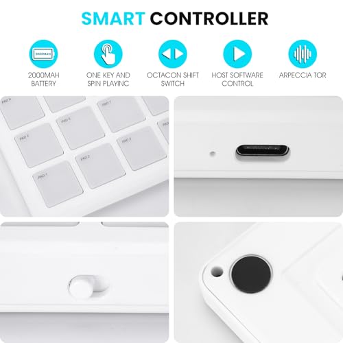 Image of M-VAVE Wireless MIDI Controller Pads, 4.1 * 4.1 Inch, 0.28 LBS, Bluetooth Portable USB with 16 Drum, Note Repeat, Full Level Buttons, Rechargeable battery (White Pocket)