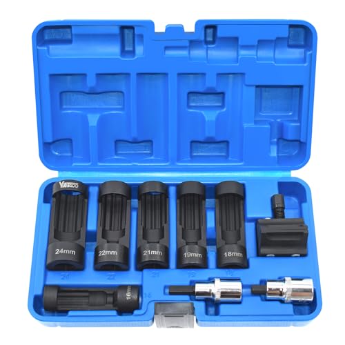 Yuesstloo 9pcs Strut Nut Socket 16mm 18mm 19mm 21mm 22mm 24mm with 12 Point 1/2" Drive, Suspension Strut Spreader Socket Tool Kit Shock Absorber Tool Suspension Strut Split Hub/Knuckle Spreader Tool by Yuesstloo - Used condition - US$38.39