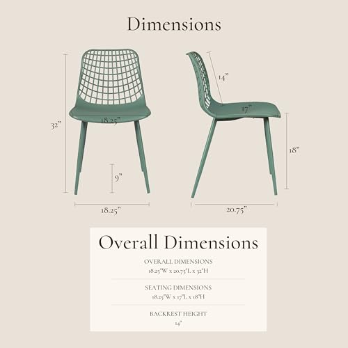 Image of Poly & BARK Marais Modern Dining Chairs Set of 4 - Mid Century Modern Plastic Dining Chair with Metal Legs - Kitchen & Dining Room Chairs - Dining Table Chairs Set - Indoor /Outdoor - Pistachio Green